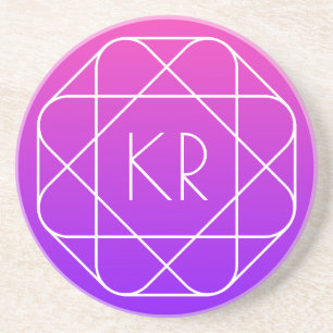 Cool Geometric Monogram Magenta Purple Violet Coaster