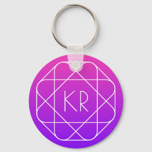 Cool Geometric Monogram   Magenta Purple Violet Key Ring