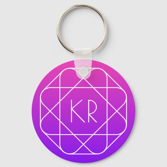 Cool Geometric Monogram | Magenta Purple Violet Key Ring (Front)