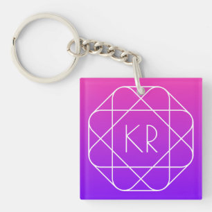 Cool Geometric Monogram   Magenta Purple Violet Key Ring