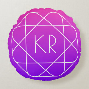 Cool Geometric Monogram Magenta Purple Violet Round Cushion