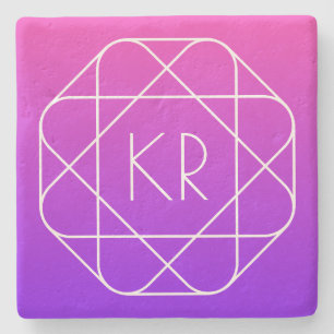 Cool Geometric Monogram Magenta Purple Violet Stone Coaster
