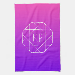 Cool Geometric Monogram Magenta Purple Violet Tea Towel