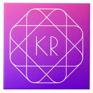Cool Geometric Monogram   Magenta Purple Violet Tile