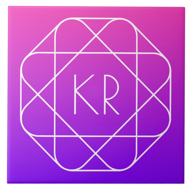 Cool Geometric Monogram | Magenta Purple Violet Tile (Front)