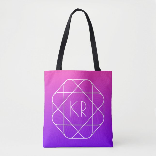Cool Geometric Monogram | Magenta Purple Violet Tote Bag (Front)