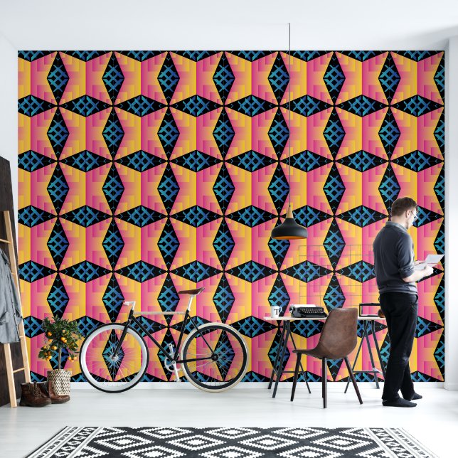 Cool geometric pattern wallpaper with black backgr (Living Room)
