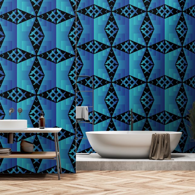Cool geometric pattern wallpaper with black backgr (Bathroom)