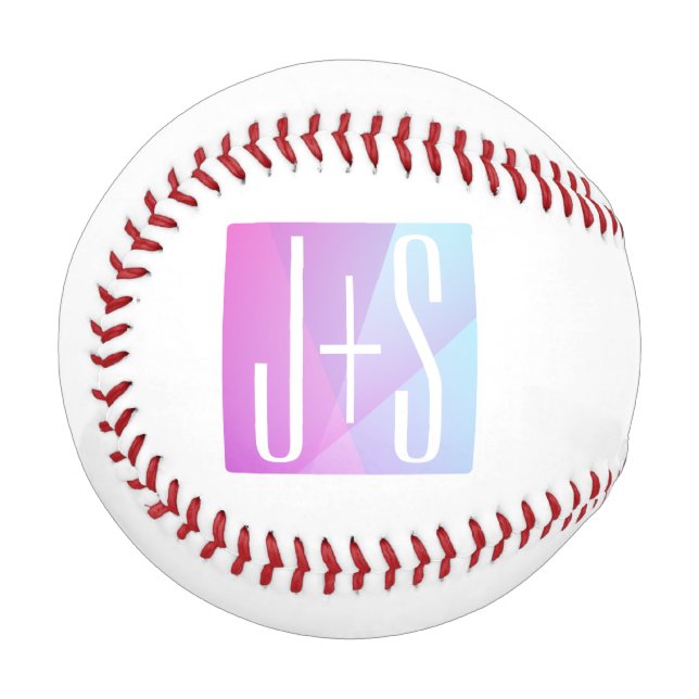 Cool Geometric Pink & Purple | Couples Initials Baseball (Front Left)