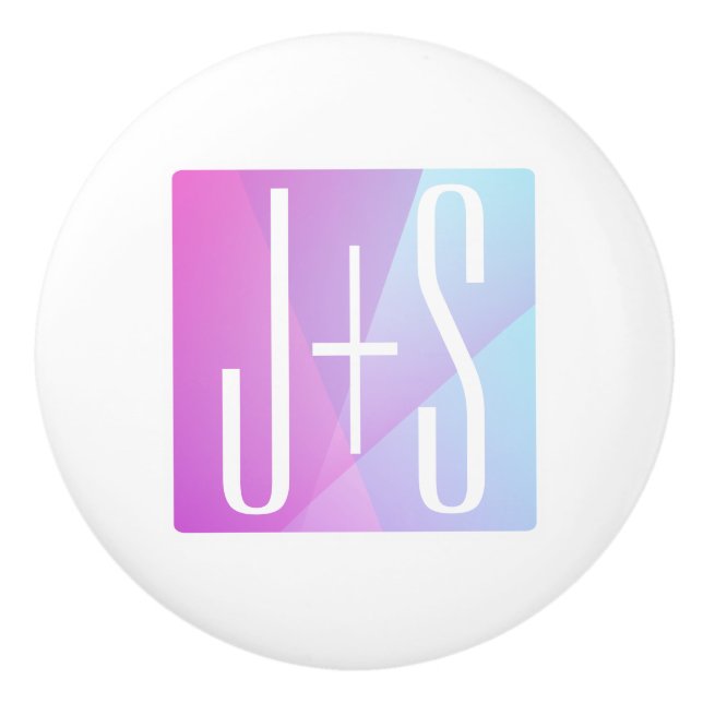 Cool Geometric Pink & Purple | Couples Initials Ceramic Knob (Front)