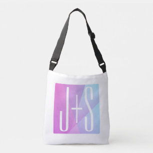 Cool Geometric Pink & Purple Couples Initials Crossbody Bag