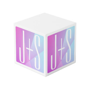 Cool Geometric Pink & Purple Couples Initials Cube
