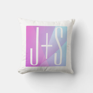 Cool Geometric Pink & Purple   Couples Initials Cushion