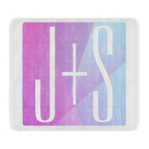 Cool Geometric Pink & Purple Couples Initials Cutting Board