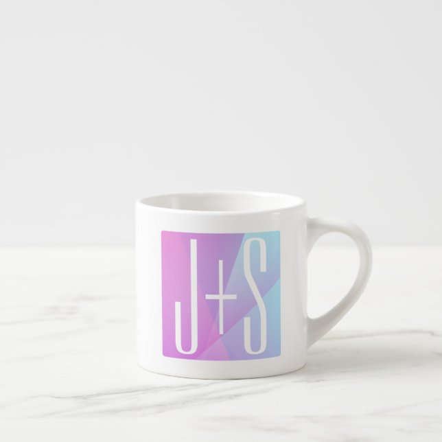Cool Geometric Pink & Purple | Couples Initials Espresso Cup (Right)