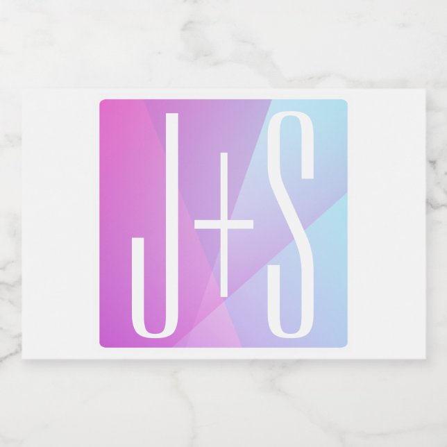 Cool Geometric Pink & Purple | Couples Initials Food Label (Single Label)