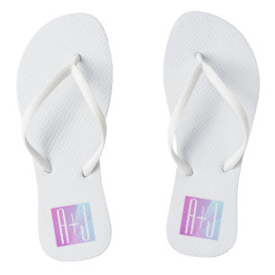 Cool Geometric Pink & Purple   Couples Initials Jandals