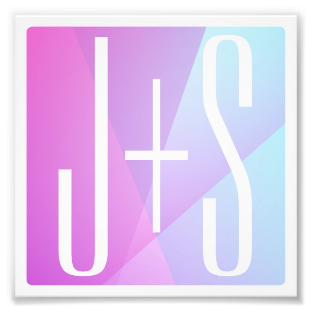 Cool Geometric Pink & Purple | Couples Initials Photo Print (Front)