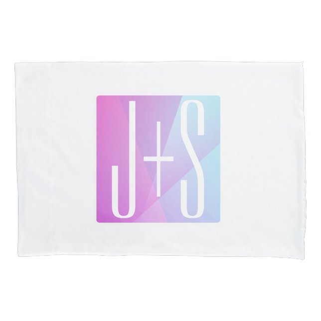 Cool Geometric Pink & Purple | Couples Initials Pillowcase (Front)