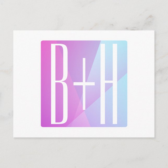 Cool Geometric Pink & Purple | Couples Initials Postcard (Front)