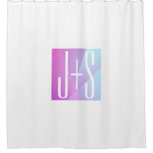 Cool Geometric Pink & Purple Couples Initials Shower Curtain