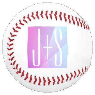 Cool Geometric Pink & Purple Couples Initials Softball