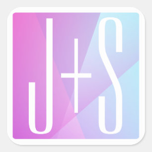 Cool Geometric Pink & Purple   Couples Initials Square Sticker
