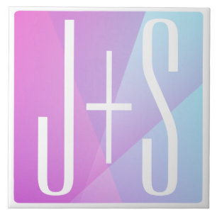 Cool Geometric Pink & Purple Couples Initials Tile