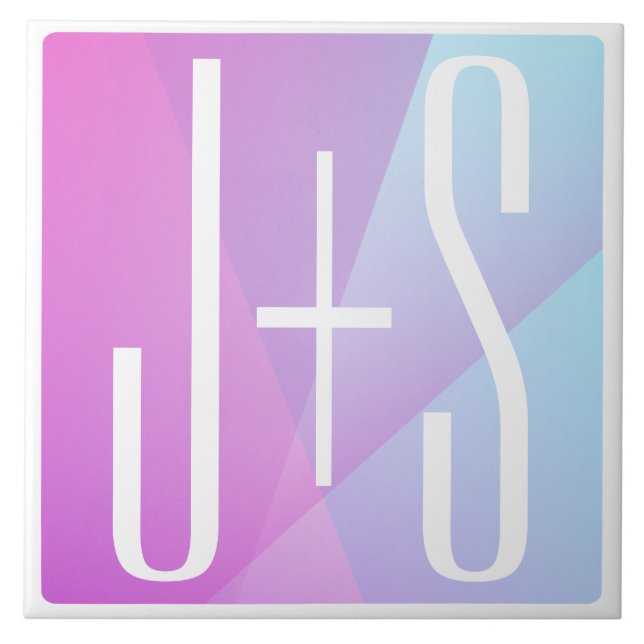 Cool Geometric Pink & Purple | Couples Initials Tile (Front)
