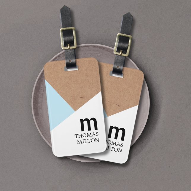 Cool Geometric Printed Kraft White Blue Luggage Tag (Creator Uploaded)