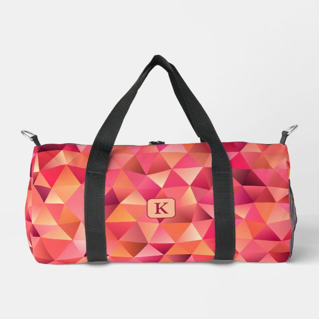 Cool Geometric Red Orange Pink Monogram Duffle Bag (Front)