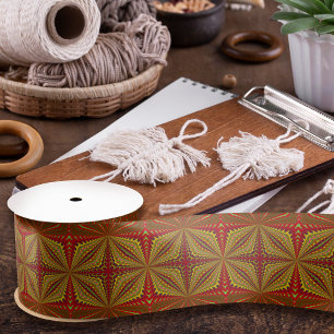  Cool Geometric Red & Yellow Vintage Tribal Ethnic Satin Ribbon