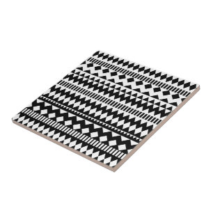 Cool Geometry Black White Aztec Tribal Pattern Tile