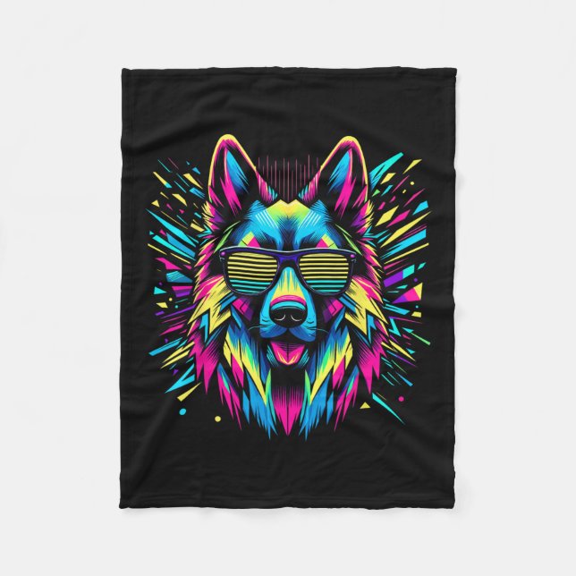 Cool German Shepherd Dog Abstract Art Style Christ Fleece Blanket (Front)