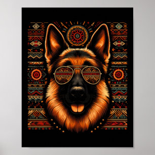 Cool German Shepherd Dog Ethnic Art Style Christma Poster