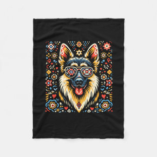 Cool German Shepherd Dog Folk Art Style Christmas  Fleece Blanket