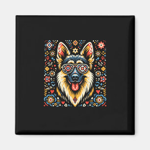 Cool German Shepherd Dog Folk Art Style Christmas Magnet