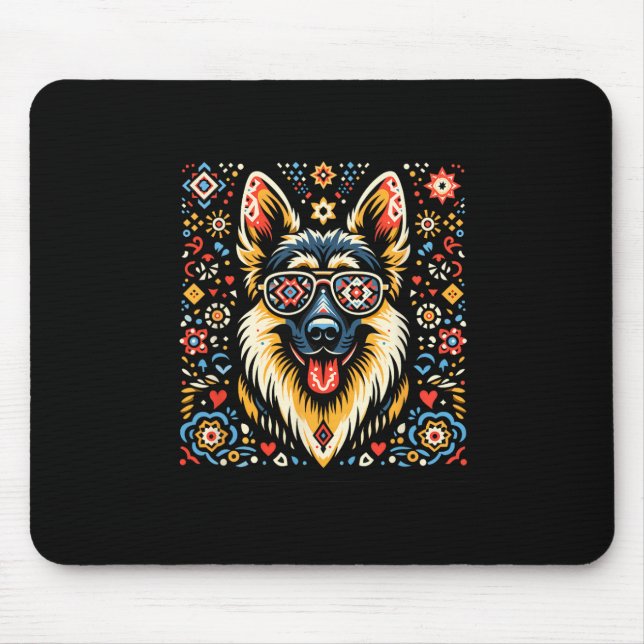 Cool German Shepherd Dog Folk Art Style Christmas  Mouse Pad (Front)