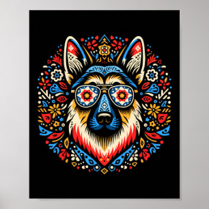 Cool German Shepherd Dog Folk Art Style Christmas  Poster