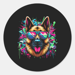Cool German Shepherd Dog Graffiti Art Style Christ Classic Round Sticker