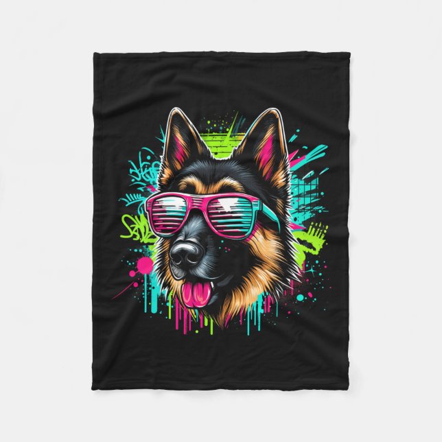 Cool German Shepherd Dog Graffiti Art Style Christ Fleece Blanket (Front)