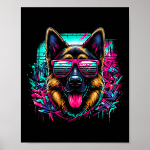 Cool German Shepherd Dog Graffiti Art Style Christ Poster