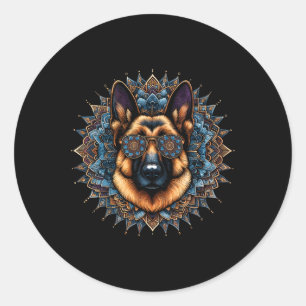 Cool German Shepherd Dog Mandala Art Style Christm Classic Round Sticker