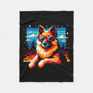 Cool German Shepherd Dog Pixel Art Style Christmas Fleece Blanket