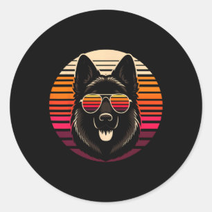 Cool German Shepherd Dog Retro Sunset Art Style Ch Classic Round Sticker