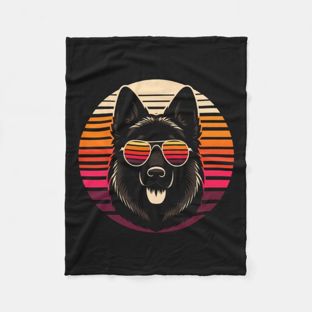 Cool German Shepherd Dog Retro Sunset Art Style Ch Fleece Blanket (Front)