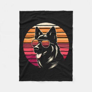Cool German Shepherd Dog Retro Sunset Art Style Ch Fleece Blanket