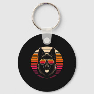 Cool German Shepherd Dog Retro Sunset Art Style Ch Key Ring
