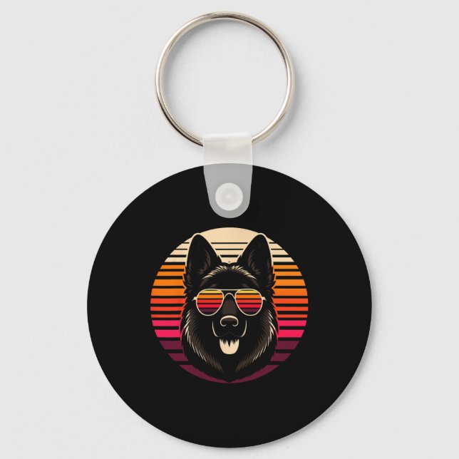Cool German Shepherd Dog Retro Sunset Art Style Ch Key Ring (Front)