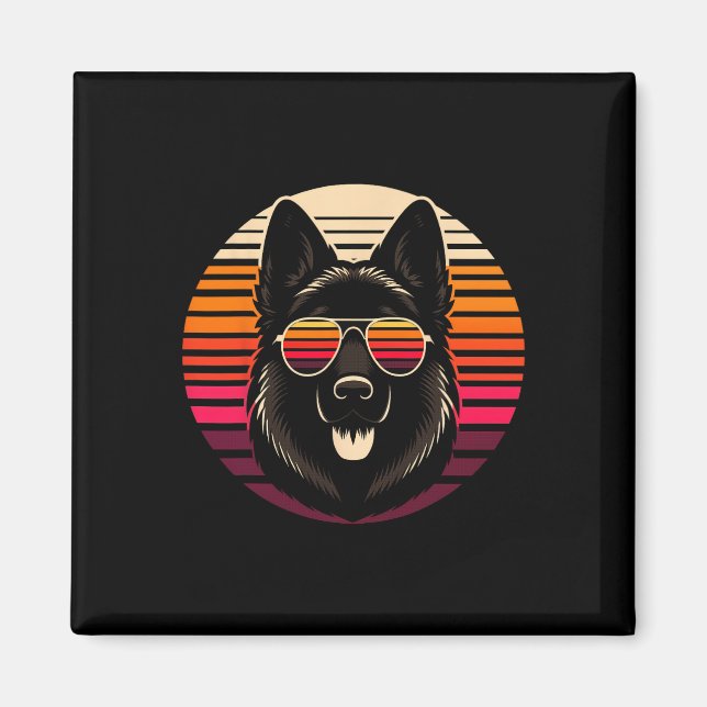 Cool German Shepherd Dog Retro Sunset Art Style Ch Magnet (Front)